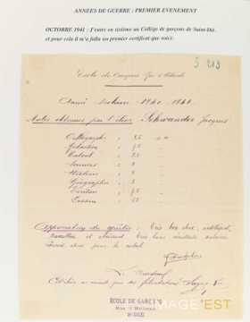 Certificat de scolarité (1940-1941)